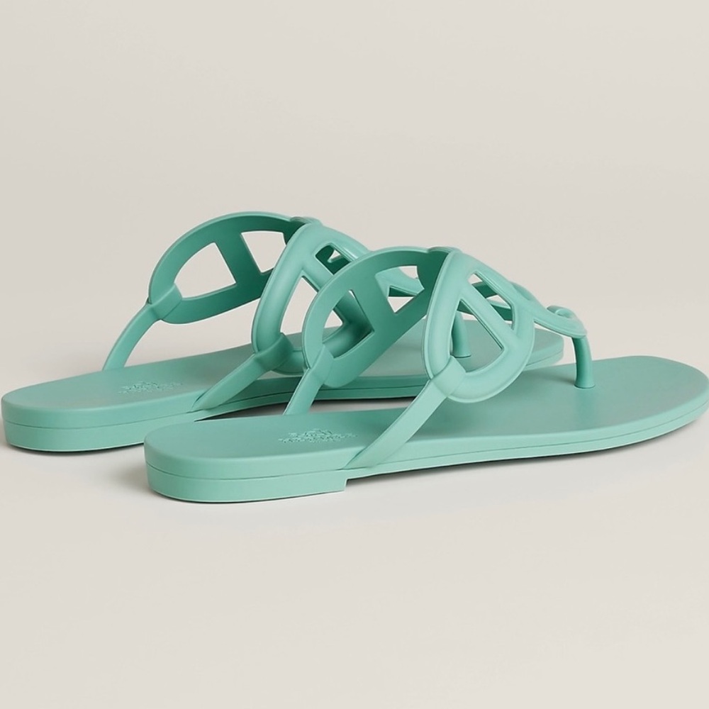 Hermès Egerie Sandals In Mint Green Rubber Size 7 - Picture 6 of 9